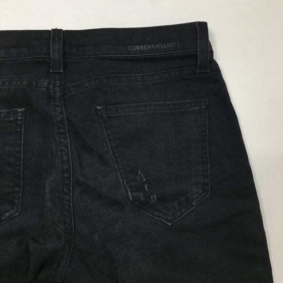 CURRENT ELLIOTT 5 Pocket Black The Cropped Straight Townhouse Released Hem Jeans - Picture 11 of 13